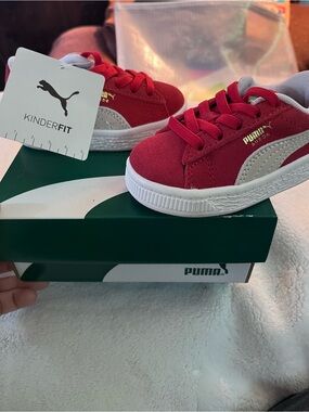 PUMA Kids Red Suede Sneakers with White Formstrip
